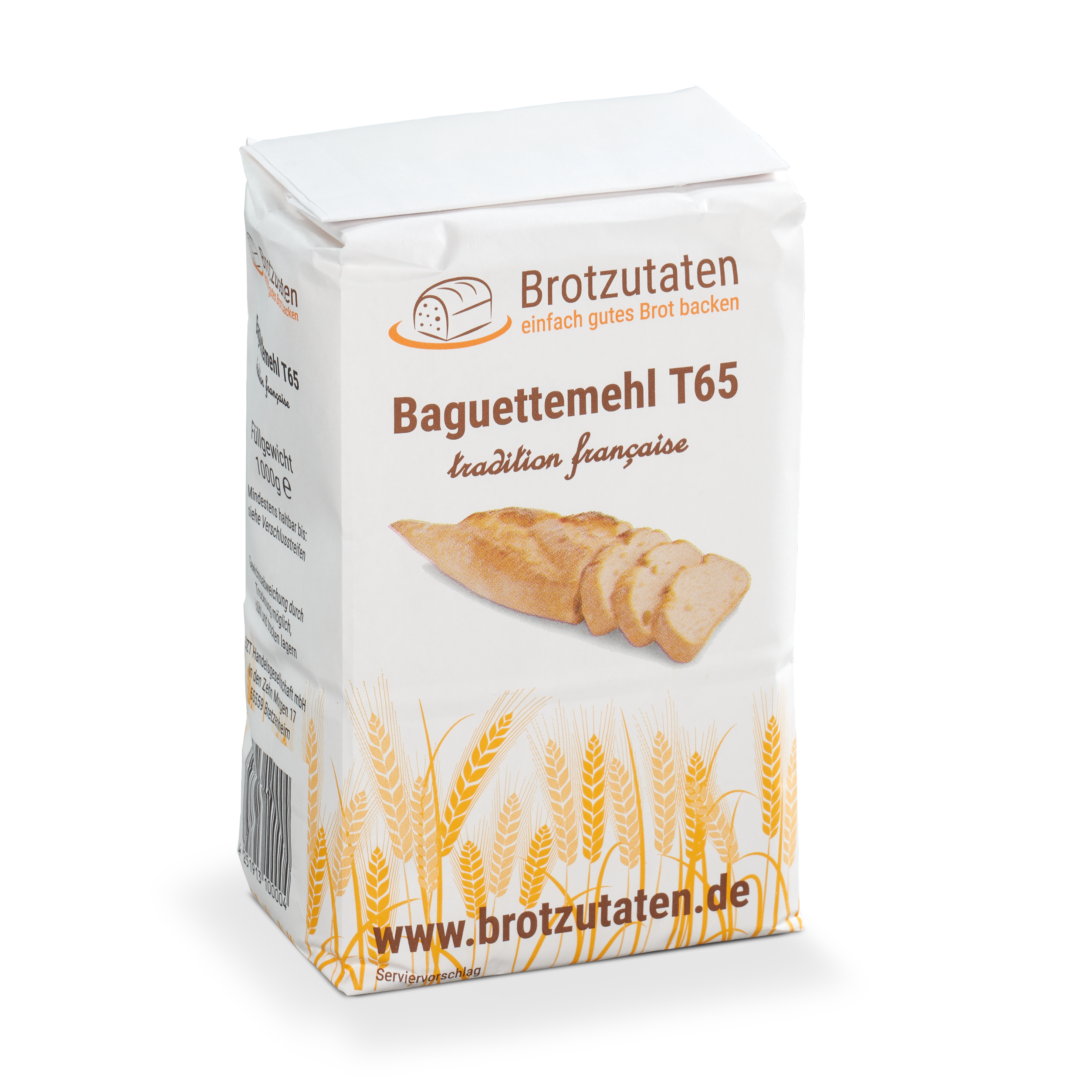 Brotzutaten Baguettemehl T65 Farine de blé  1kg I Weizenmehlmischung für französisches Baguette und Brötchen